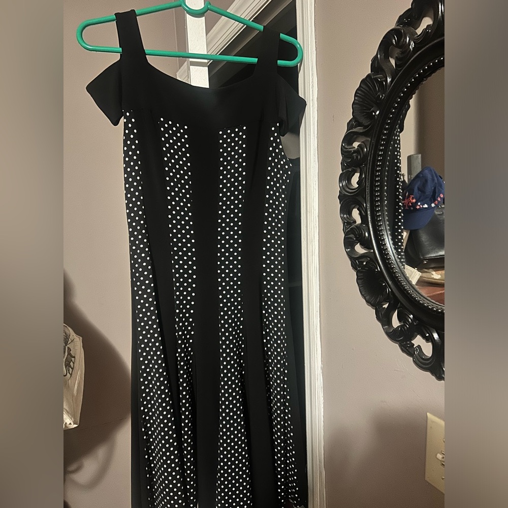 Joseph Ribkoff Black and White Polka Dot Midi Dress
